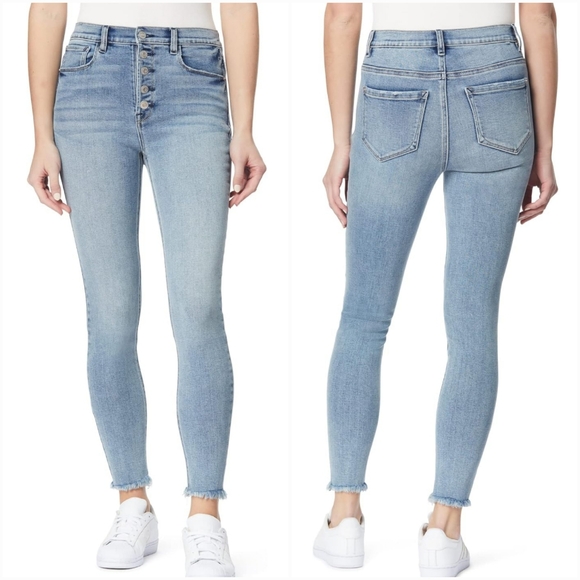 🆕️Kensie Jeans High-Rise Skinny Exposed Button Fray Hem 28-Inch Inseam SZ 10/30 - Picture 1 of 13